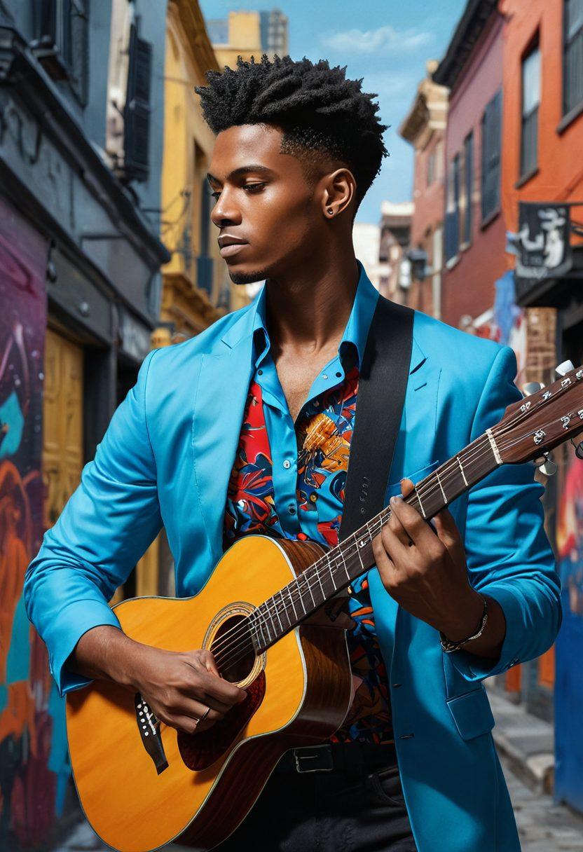 A dynamic montage featuring male portraits in various artistic styles, representing diverse cultures and lifestyles. Incorporate elements like a classical oil painting, modern abstract, and street art, blending seamlessly together. Include symbols of masculinity, such as sports, music, and fashion, intertwined with natural landscapes and urban scenes. Emphasize vibrant colors to depict emotion and expression. super-realistic. vibrant colors. collage style.